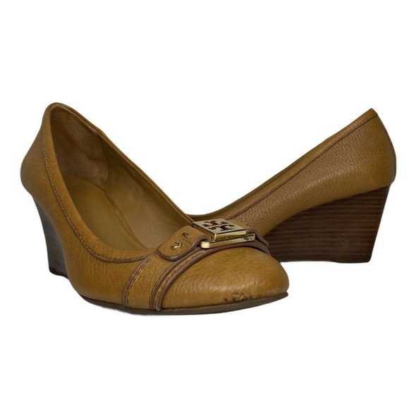 Tory Burch Ambrose Wedge Wood Heel Royal Tan - Picture 3 of 9